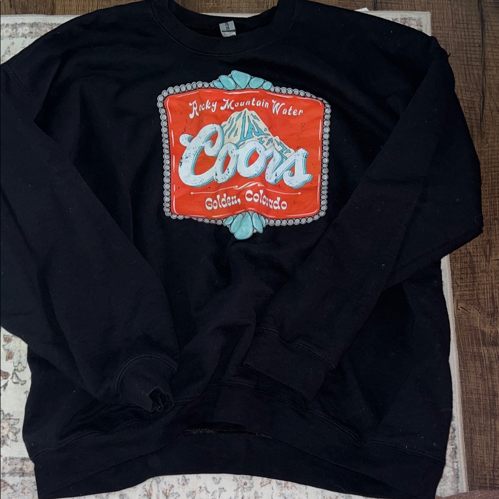 Gildan Black Crewneck Sweater with Red and Blue Graphic